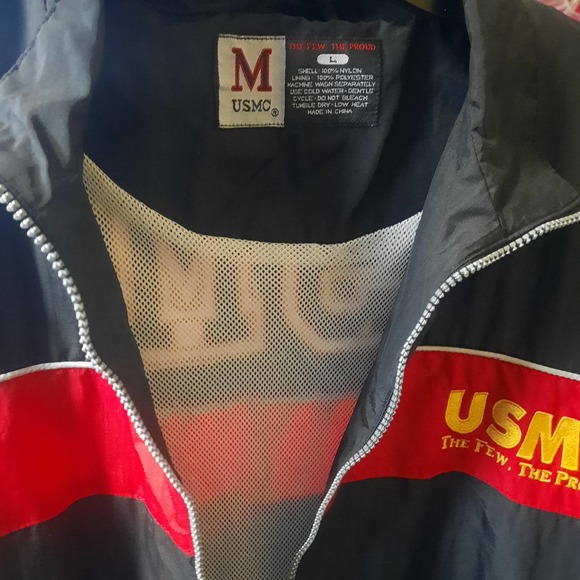 Vtg 90's USMC Black & Red Mesh lined embroidered zip front pocket Jacket LG - Picture 6 of 9